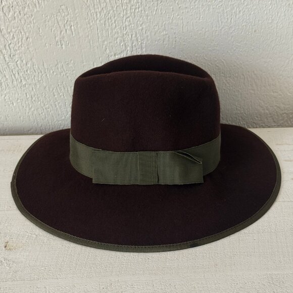 VTG Betmar Chelton Fedora Hat Olive Ribbon Trim Dark Purple Wool Felt One Size - Picture 6 of 10